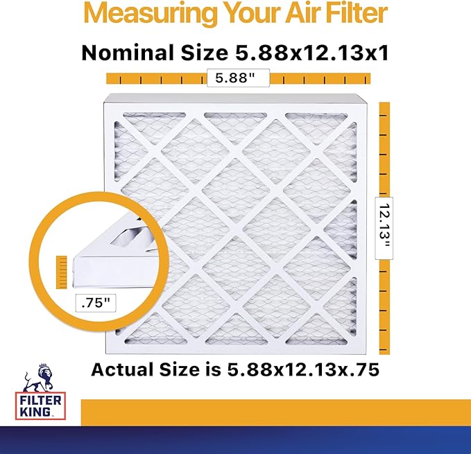 Filter King 5.88x12.13x1 Air Filter | 6-PACK | MERV 13 HVAC Pleated A/C Furnace Filters | MADE IN USA | Actual Size: 5.88 x 12.13 x .75"