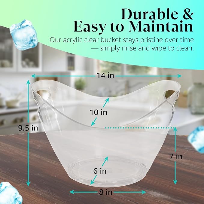 Large Ice Bucket for Parties, 8L Drink Bin, Clear Champagne Bucket, Mimosa Bar Supplies, Wine Bucket Chiller for Parties, Party Beverage Tub, Holds 2-4 Standard Sized Wine or Champagne bottles on ice.