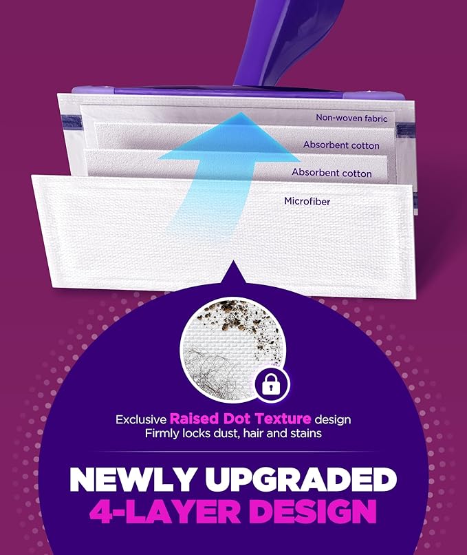 4-Layer Super Absorbent Pad Refills for Swiffer Wet Jet Mop, Heavy Duty & No-Shedding Mopping Pads Refill, Disposable Streak-Free Cleaning for All Sealed Floors 60 Pack