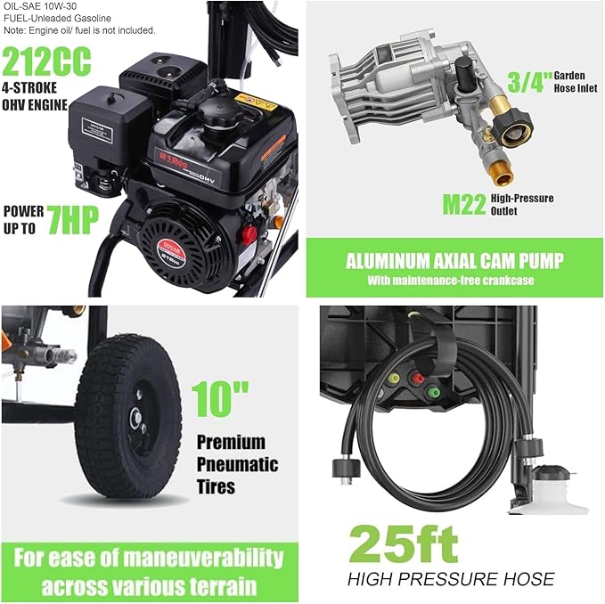 4200PSI Gas Pressure Washer 4.0GPM Gas Power Washer 212CC Gas Powered Washing Machine Commercial High Pressure Washer with 25ft Hose&5 Nozzles for Patio Garden Yard Vehicle