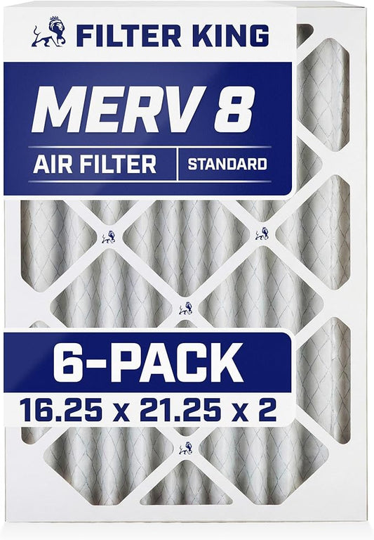 Filter King 16.25x21.25x2 Air Filter | 6-PACK | MERV 8 HVAC Pleated A/C Furnace Filters | MADE IN USA | Actual Size: 16.25 x 21.25 x 1.75"