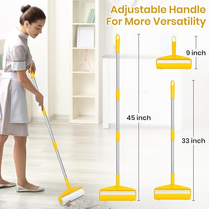 Large Lint Rollers for Pet Hair Extra Stick,9.45" Giant Lint Roller Refill 360 Sheets Total,45" Long Handle Sticky Mop,for Cleaning Floors, Carpets, Cars, Clothing and pet Hair