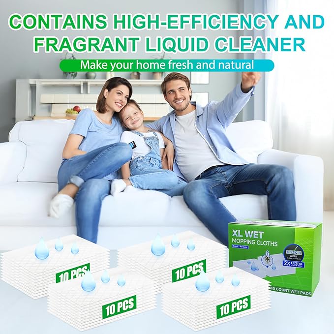 40 Count XL Wet Mopping Cloths for Swiffer Sweeper XL Mop - Disposable X-Large Wet Pad Refills - Multi-Surface Wet Wipes Mopping Pads Refill for Floor Cleaning