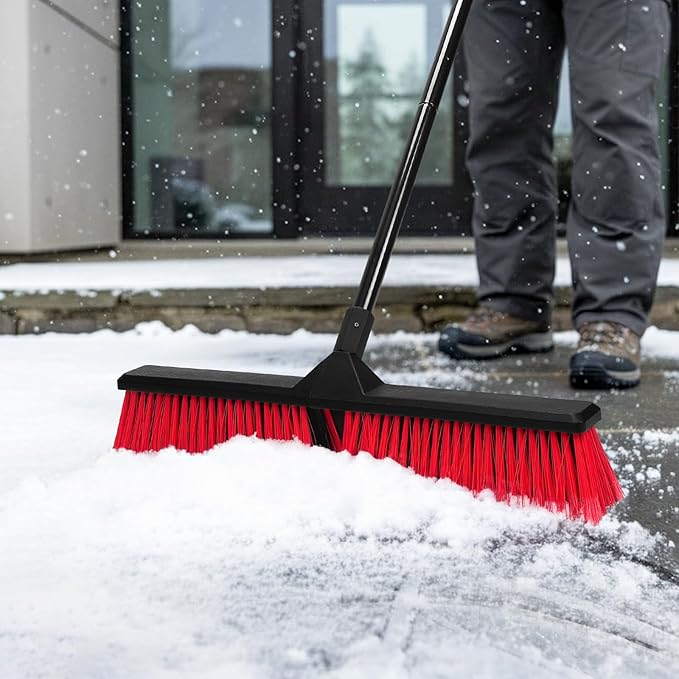 24" Push Broom with 63" Long Handle, Heavy Duty Broom for Floor Sweeping, Stiff Bristles Broom Brush for Workshop, Garage, Concrete, Patio and Deck