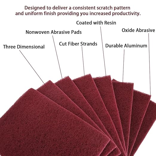 6"x9" Automotive Scuff Pad 8 Pack (7447) - 8 Maroon(Fine), Wet/Dry Reusable Scuffing Pad for Paint Prep, Sanding - Auto Body, Woodworking & Handicrafts