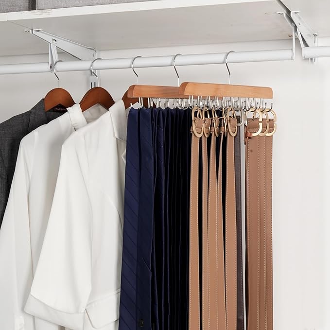 Bra Hanger for Closet Organizer, Wooden Tank Top Hangers with 20 Foldable Hooks, 360° Rotating Design, Space Saving Storage for Tank Tops, Bras, Scarves, Belts, Ties etc (2, Wood)