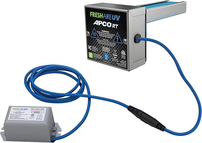 Fresh-Aire UV Fresh-Aire APCO Compact HVAC UV Air Purifier w/Carbon Matrix and Remote Power Supply, Includes 2 Year UVC Lamp, 18-32 VAC