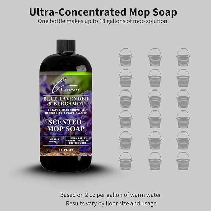 Luxury Floor Cleaner, Scented Mop Soap Concentrate | Hard Floor Cleaner for Tile, Vinyl, Laminate, LVP & Sealed Hardwood | Low-Foam, Streak-Free | 36 oz | Blue Lavender & Bergamot