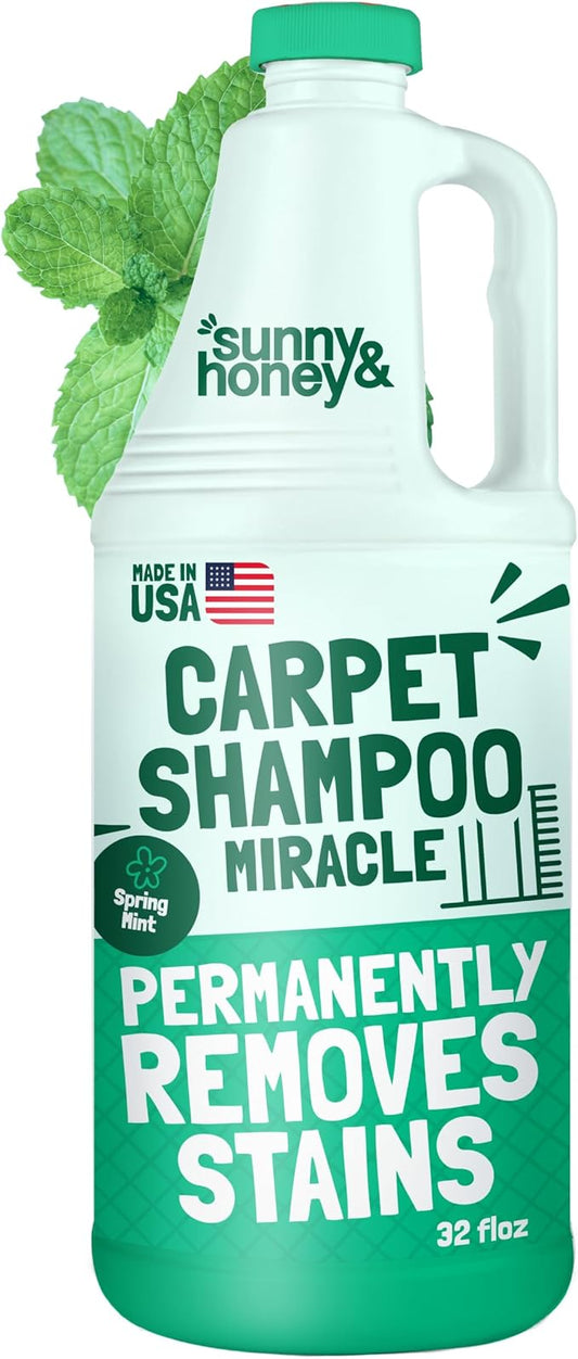 Sunny & Honey Carpet Shampoo & Cleaning Solution - USA Made Carpet Cleaner Machine Solution - Rug & Upholstery Cleaner - Stain Remover & Odor Deodorizer (32 fl oz Spring Mint Scent)