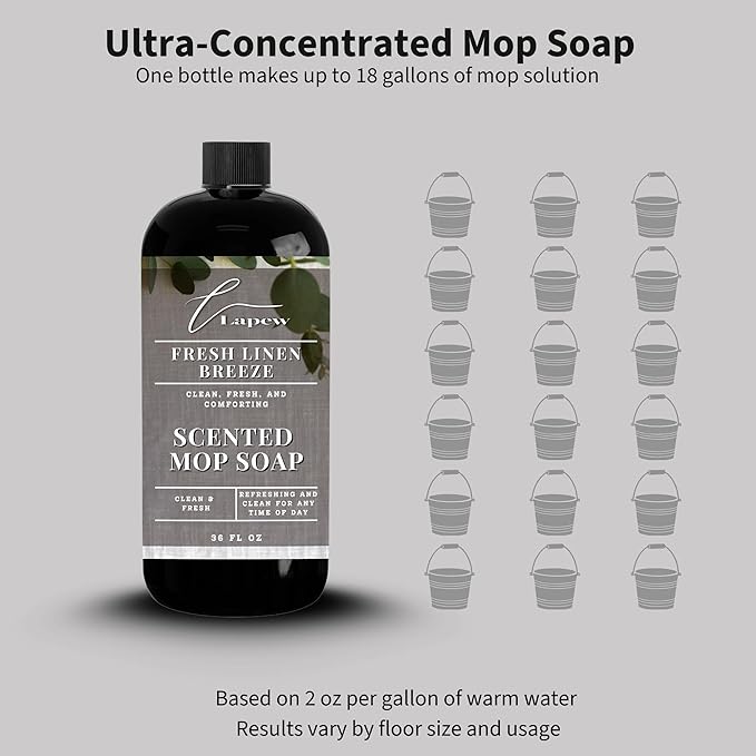 Luxury Floor Cleaner, Scented Mop Soap Concentrate | Hard Floor Cleaner for Tile, Vinyl, Laminate, LVP & Sealed Hardwood | Low-Foam, Streak-Free | 36 oz | Fresh Linen Breeze