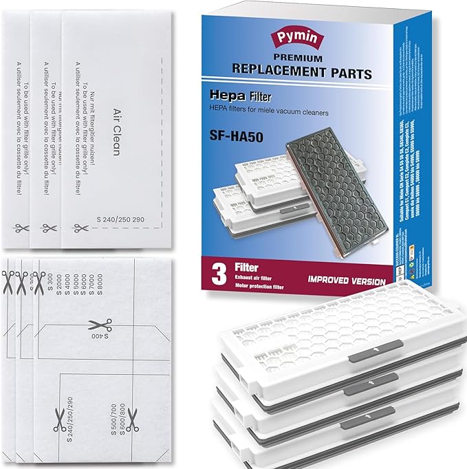 Pymin Upgraded 3 Packs HEPA Replacement Filters Compatible with Miele AirClean SF-HA 50 Filter for Vacuum Model S4, S5, S6, S8, S8000, S8999, S6000, S6999, S5000, S5999, S4000, S4999, Complete C2 & C3