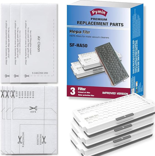 Pymin Upgraded 3 Packs HEPA Replacement Filters Compatible with Miele AirClean SF-HA 50 Filter for Vacuum Model S4, S5, S6, S8, S8000, S8999, S6000, S6999, S5000, S5999, S4000, S4999, Complete C2 & C3