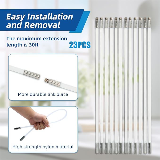 30 Feet Dryer Vent Cleaning Brush Kit, Multi-Scene Durability Chimney Brush with Flexible Nylon Rod, Multi-Purpose lint Cleaning Brush for Drill,Chimneys, fireplaces, Ventilation ducts