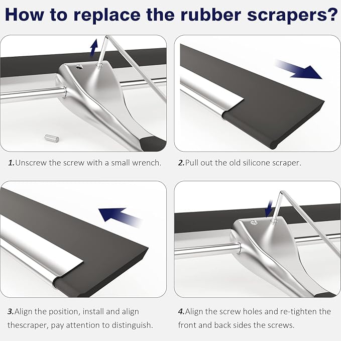 TOOVEM 14 Inch Shower Squeegee for Glass Doors, Window, Bathroom, Car Windshield, Shower Cleaning Tools with S Hook, Square Sticky Hook (Silver)