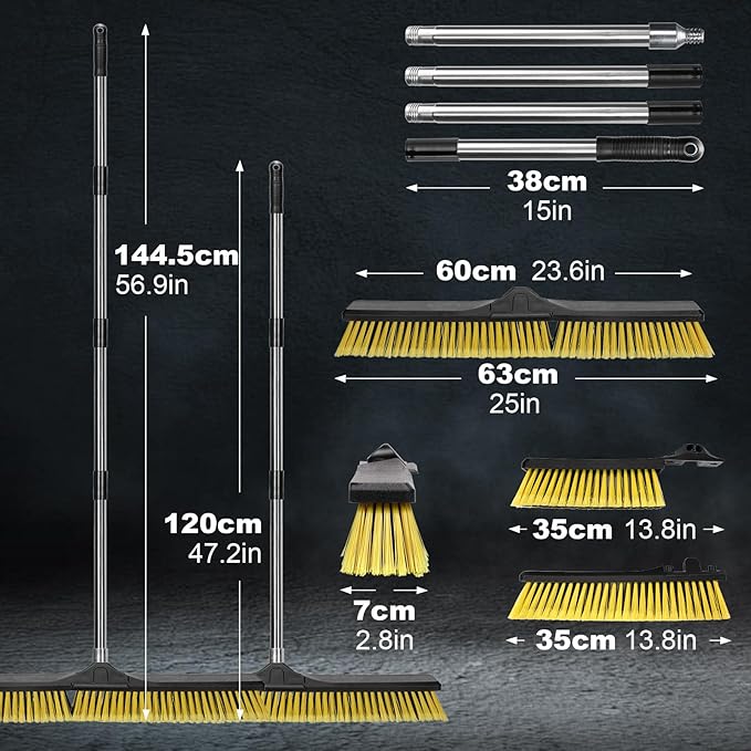 24" Push Broom,Masthome Industrial Broom with Stiff Bristles,Outdoor Broom Heavy Duty and 55" Long Handle,Heavy Duty Broom Brush for Garage Yard Patio Warehouse Concrete Floor Cleaning