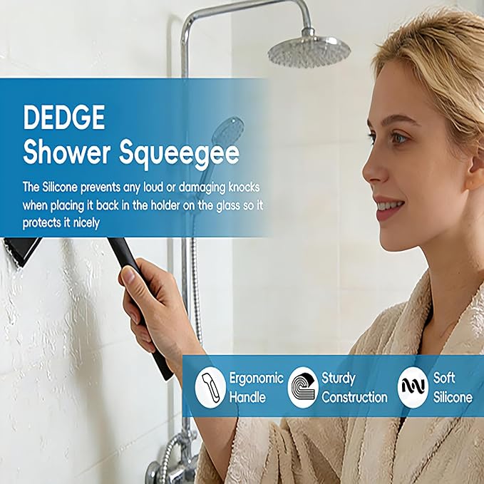 DEDGE Shower Squeegee Window Glass Wiper Scraper Cleaner with Silicone Blade for Bathroom/Kitchen/Car Glass/Mirror/Door 11-Inch (with Hook)