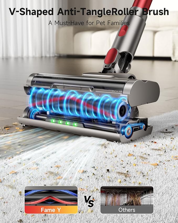 Cordless Vacuum Cleaner 580W 50Kpa Vacuum Cleaners for Home, 65 Mins Battery Stick Vacuum Anti-Tangle, Self-Standing, 8-in-1 Lightweight Vacuum for Hardwood Floor/Carpet/Pet Hair