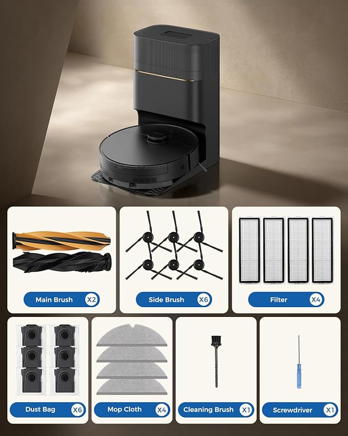 Accessories Parts for Dreame D20 Pro Plus,for Move E30 pro plus Vacuum Cleaner,24 pcs Replacement Parts :2 Main Brush,6 dust Bag,4 HEPA Filters,4 mop Pads,6 Side Brush