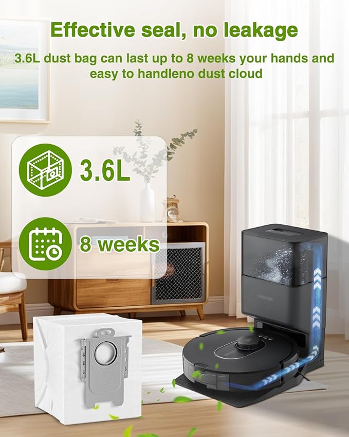 VBN 18 Packs Q10 Q7 Q5 Dust Bags for Roborock Q7 M5+, Q10 S5+/Q10 X5+, S8 Pro Ultra, S8+, Q7 Max+, Q5+, Q5 Max+, S7 Max Ultra,S7 Maxv Ultra and Q8 Max+ vacuum bag replacement, 3.6L