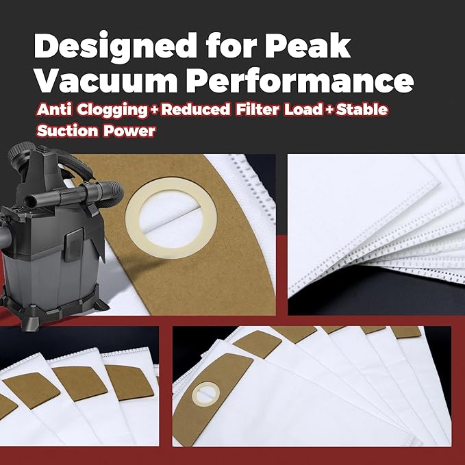 12-Pack Wet/Dry Dust Bags for FLEX 24V Brushless Wet/Dry Vacuum | Filter Bags Compatible with FLEX VC 6L MC & VC 6L MC 18.0 | Vacuum Cleaner Replacement Bags 487287