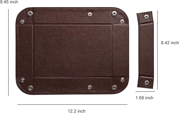 BONNY DODO Valet Tray for Men PU Leather Tray Organizer with Partition, Storage Keys, Watch & Practical Storage for Table Nightstand Living Room Bedroom (Dark Brown)