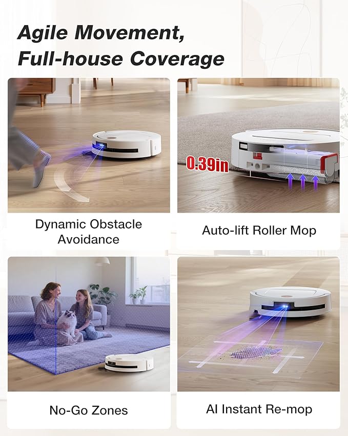 Yeedi M14 Plus Robot Vacuum and Mop with All-in-One Station, 18000Pa, OZMO Roller Instant Self-Washing Mopping, 167℉ Hot Water Mop Washing & Self-Drying, ZeroTangle 3.0, Self-Emptying, White