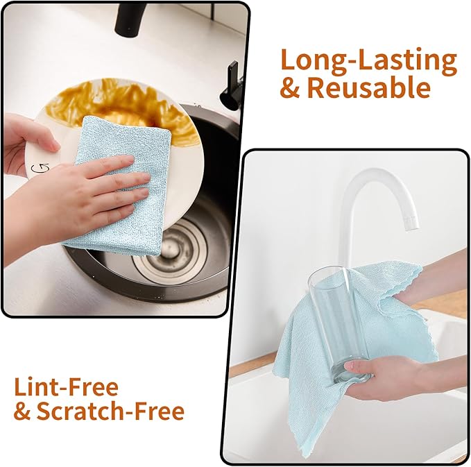 80 Pack Microfiber Cleaning Cloth Roll,Lint Free Rags & Tear Away Reusable Towels Washable Scratch,Ultra Absorbent Dish Rags(12" x 12") for Car Kitchen Home Garage-Blue