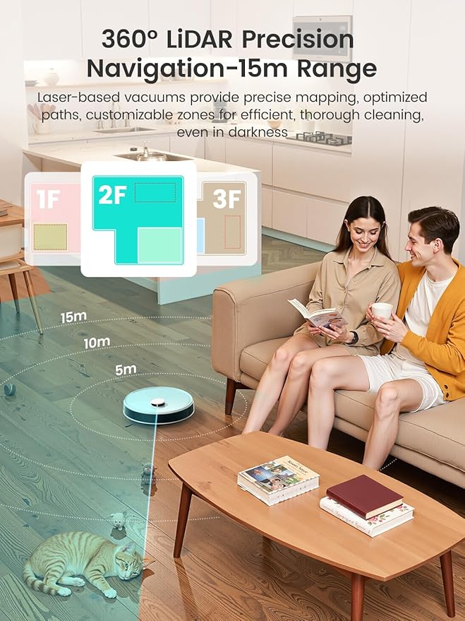 Lefant M3 Robot Vacuum, Auto Mop Washing, 12000Pa Suction, Self-Emptying & Refilling, 9mm Mop Lifting, 200RPM Spinning Mops, Smart Obstacle Avoidance, White