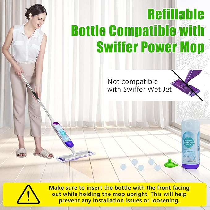 Power Mop Refillable Bottle for Swiffer PowerMop, Empty Reusable Bottle for Power Mop, 26 FL OZ Leak-Proof HDPE Solution Container with 5 Silicone Gaskets & Folding Funnel