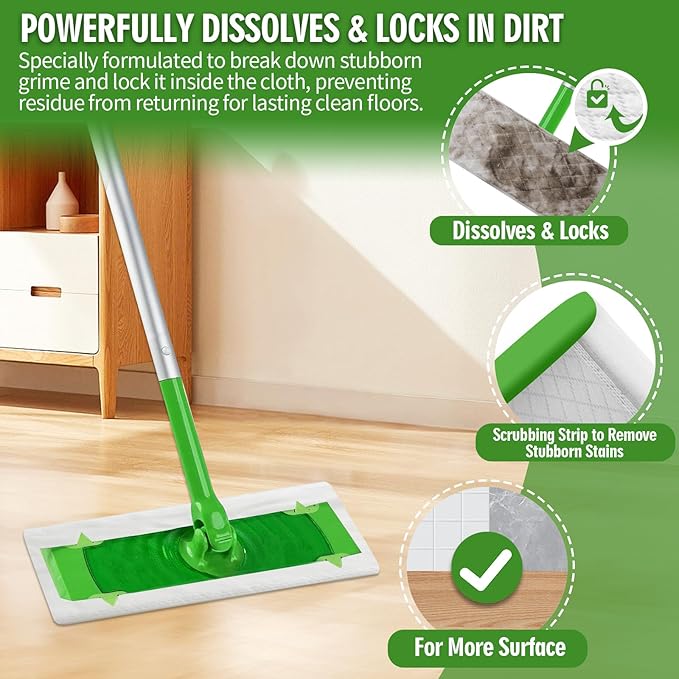 24 Count Wet Pad Refill Heavy Duty Compatible with Swiffer Sweeper Mop, Disposable Wet Mopping Cloths for Multi-Surface Floor Cleaning, Unscented