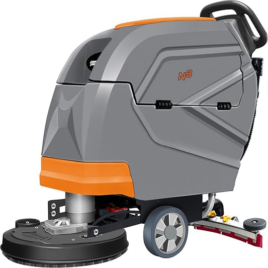 N3 20" Walk-Behind Floor Scrubber Machine - 31" Squeegee, 13-Gal Recovery Tank, 190 RPM, User-friendly, Complete Kit