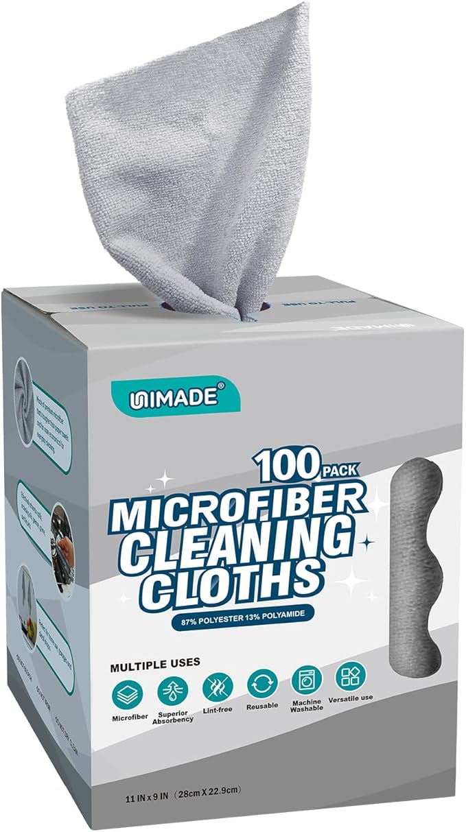 Microfiber Cleaning Cloth, 100 Sheets Microfiber Towels for Cars Commercial Grade Washcloths Lint-Free Bulk Shop Towel Cleaning Rags for Mechanic Restaurant Garage Housekeeping, 11"x 9", Grey