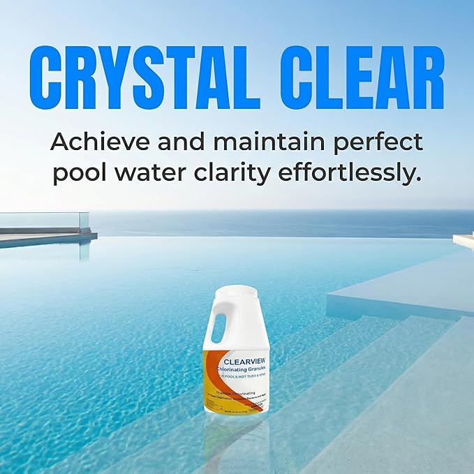 ClearView Chlorine Granules 5 Lbs for Spas and Hot Tubs, Fast Dissolving Chlorinating Granules for Swimming Pools, Calcium-Free Formula Pool Chlorine Shock Granular Sanitizer