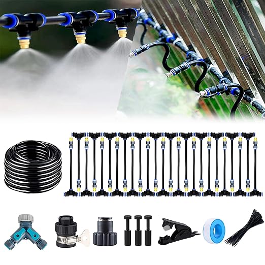 Update 98Ft Irrigation Copper Nozzle System, Automatic Irrigation System with Replaceable 360°Bendable Sprayer,atomizing Copper Nozzle for Watering System for Garden Plant Lawn Patio and Yard.(25)