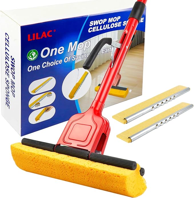 4 Pack of Replaceable Compressed Cellulose Sponge Mop Heads,Size:12.8 Inch(only 4 mop Heads not Include Handle)