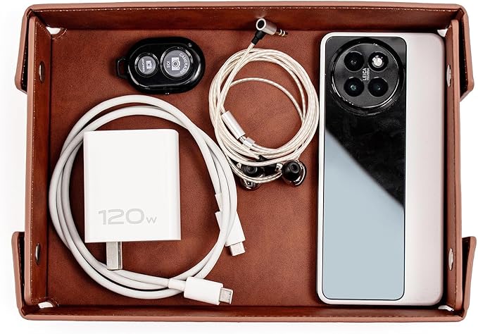 BONNY DODO Valet Tray for Men PU Leather Tray Organizer with Partition, Storage Keys, Watch & Practical Storage for Table Nightstand Living Room Bedroom (Dark Brown2)