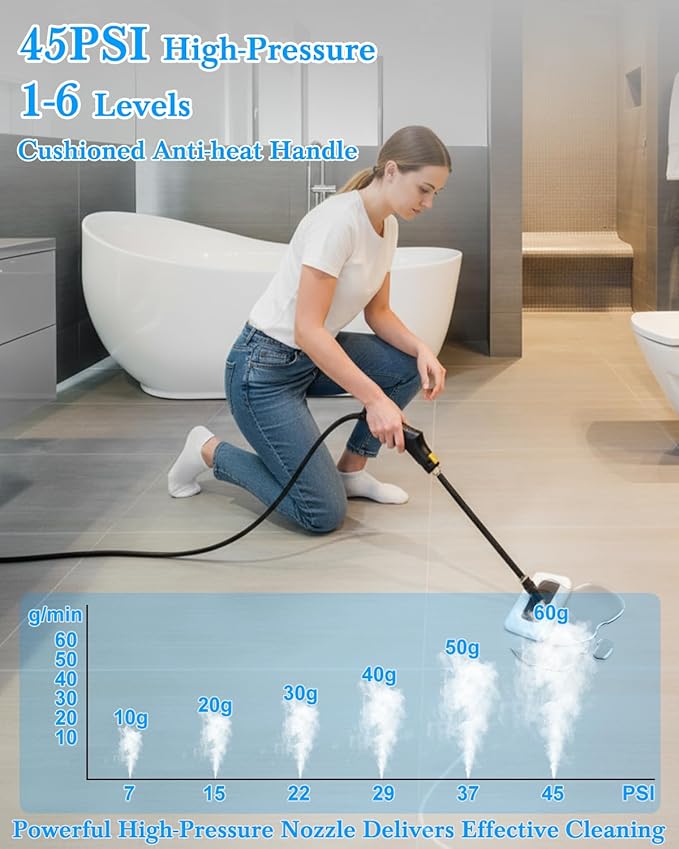 Steam Cleaner for Home - 1600ML Water Tank 15s Heat-Up Portable Steamer for Cleaning, 6 Level Adjustable, 2500W, 45PSI, 250°F Steam, Handheld Steam Cleaner for Car Detailing, Grease, Tile,Grout