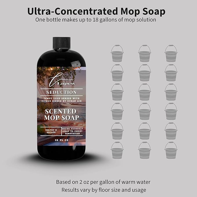 Luxury Floor Cleaner, Scented Mop Soap Concentrate | Hard Floor Cleaner for Tile, Vinyl, Laminate, LVP & Sealed Hardwood | Low-Foam, Streak-Free | 36 oz | Seduction