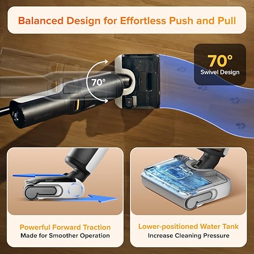 roborock F25 LT Wet Dry Vacuum Cleaner and Mop, 20000Pa Cordless Vacuum Mop Combo, 194°F High Temperature Self Cleaning & Hot Air Flash Drying, 180° Lie-Flat Hard Floor Cleaner, Edge to Edge Cleaning