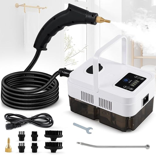 Timing Steam Cleaner Handheld Steamer for Cleaning Grout Tile Car Detailing Pressurized Steam Cleaner with Brush Heads for Home Kitchen Bathroom (White)