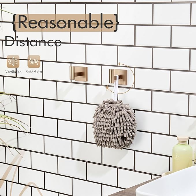 KOKOSIRI Robe Hooks for Wall Mount Bathroom Towel Hook, Coat Hooks Bath Storage Hardware 3 Pack Champagne Bronze Stainless Steel B1013CPG-P3