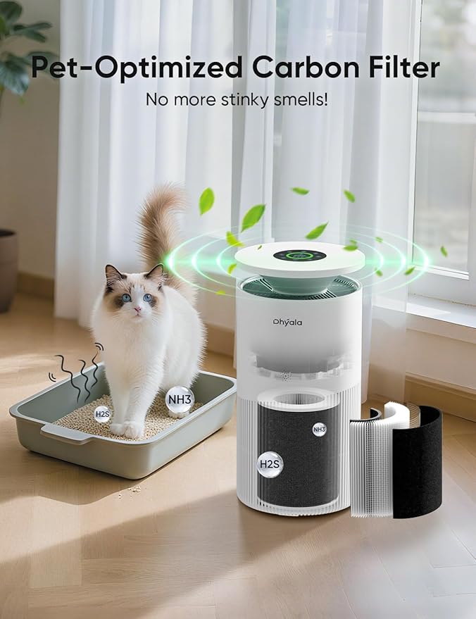 Air Purifier for Home Large Room up to 3620Ft², H13 True HEPA Air Purifiers for Home Pet Hair Dander Odor Pollen, Air Cleaner with Smart WiFi, 360° Air Intake, Auto Mode, Pet Lock, 22dB Quiet