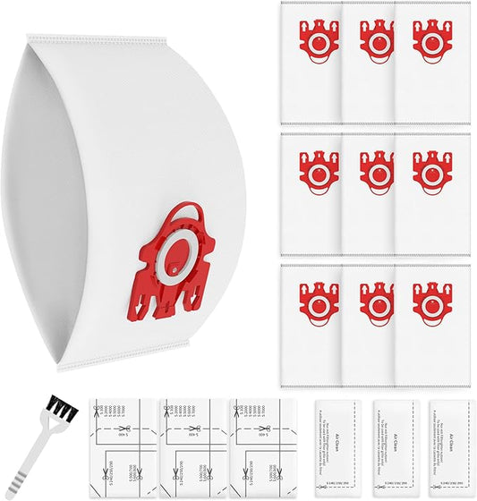 3D Airclean Dust Bags Replacement for Miele FJM Vacuum Compact C2 Compact C1 Complete C1 S241 S290 S300i S500 S700 S4 S6 Series (Pack of 9) with 3 Motor Protection Filters 3 Air.Clean Filters