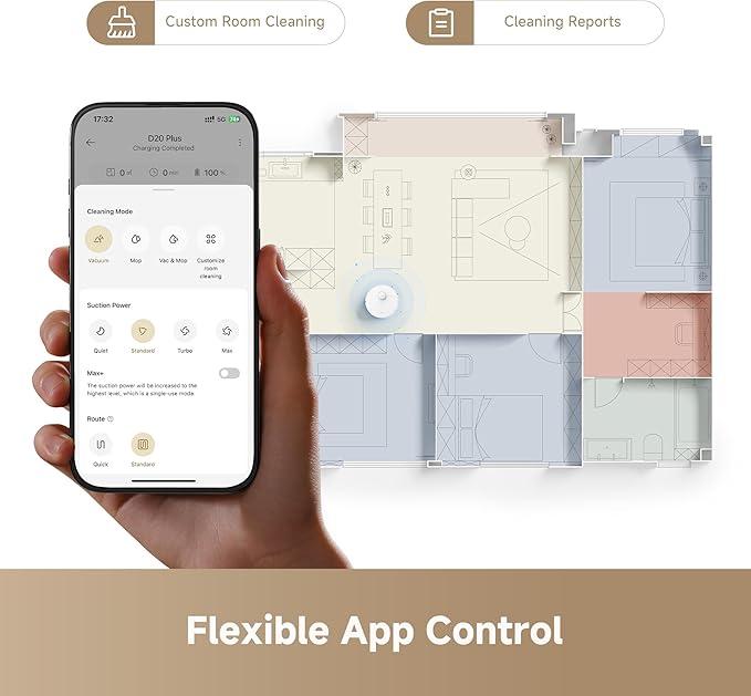 DREAME D20 Plus Robot Vacuum and Mop, 13,000Pa Suction, Self-Emptying with 5L Dust Bag, DuoBrush for Pet Hair, LDS Mapping, App & Voice Control, 5200mAh Battery, Ideal for Hard Floors & Carpets