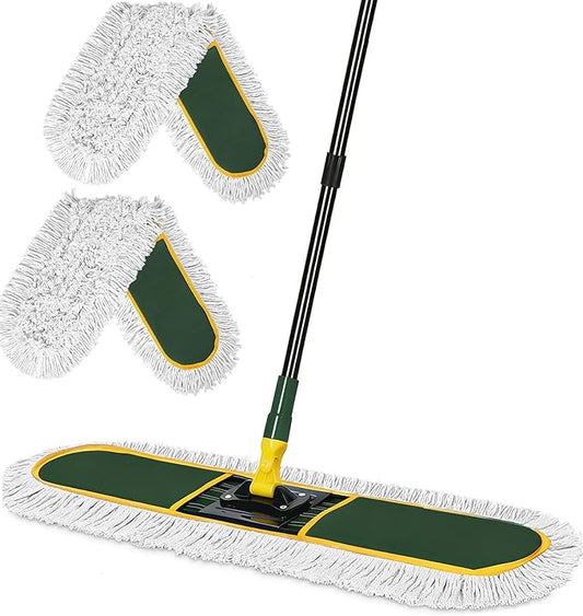 24" Commercial Dust Mop for Floor Cleaning, Heavy Duty Large Mop with Replacement Mops Pads, Industrial Duster Floor Wet Dry Broom for Cleaning Office Garage Hardwood Warehouse