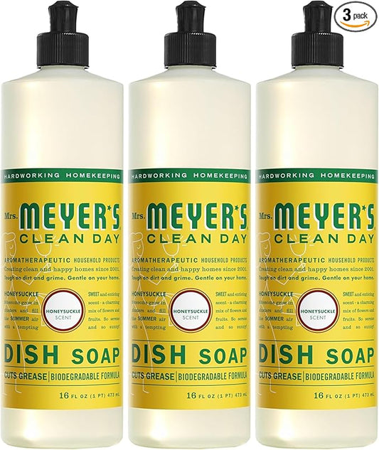 MRS. MEYER'S CLEAN DAY Liquid Dish Soap, Honeysuckle, 16 fl. oz - Pack of 3