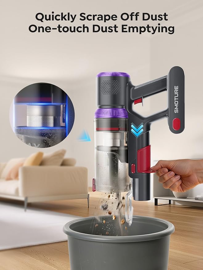 SMOTURE Cordless Vacuum Cleaner, 650W 55KPA 70 Mins Vacuum Cleaners for Home, Pet Brush & Sofa Brush, 3.3Ft Hose, Wall-Mount Charging, Stick Vacuum for Pet Hair/Sofa/Carpet/Hard Floor