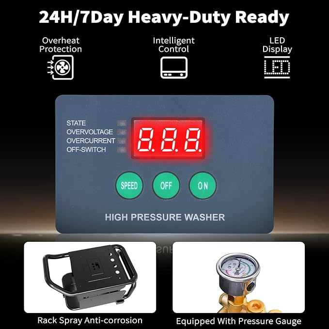 2025 Upgraded 100bar 2.3GPM Commercial Electric Pressure Washer–PM Inverter 3HP Motor,Horizontal Triplex Pump,Power Washer with 65dB Quiet,with 7 Nozzles (0°/15°/25°/40°/Soap/Turbo) for Cars/Driveway