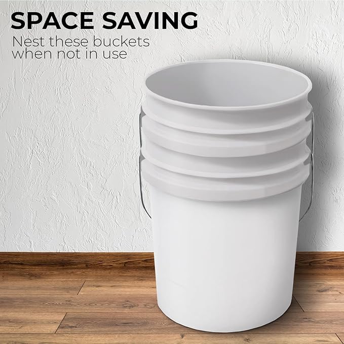 6.5-Gallon White Bucket Pail Container with Lid | Food Grade | Heavy-Duty 90MIL Extra Durable | Metal Handles with Plastic Grip for Easy Carrying | Multi-Use | Easy Stack and Store | BPA Free - 1 Pack