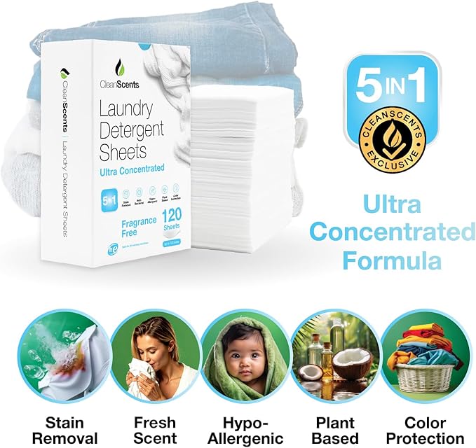 CleanScents Laundry Detergent Sheets (120 Sheets) (Fragrance Free)